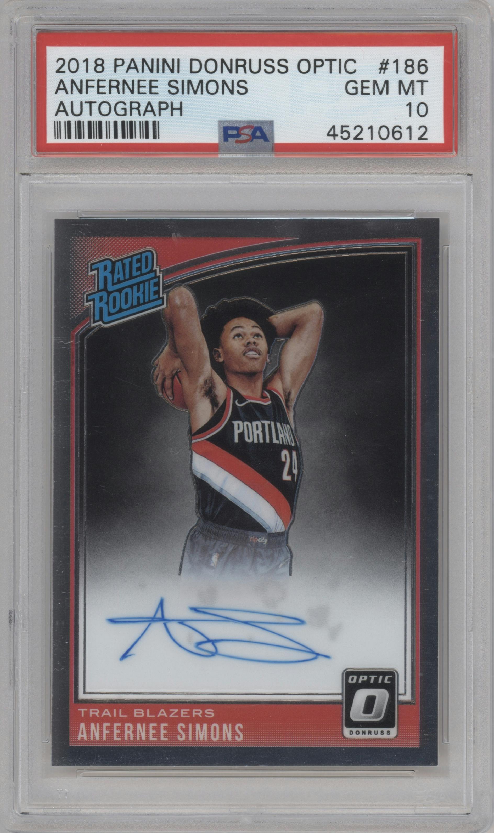Anfernee Simons from the 2018-19 Panini Donruss Optic set graded by PSA and given an overall grade of 10.