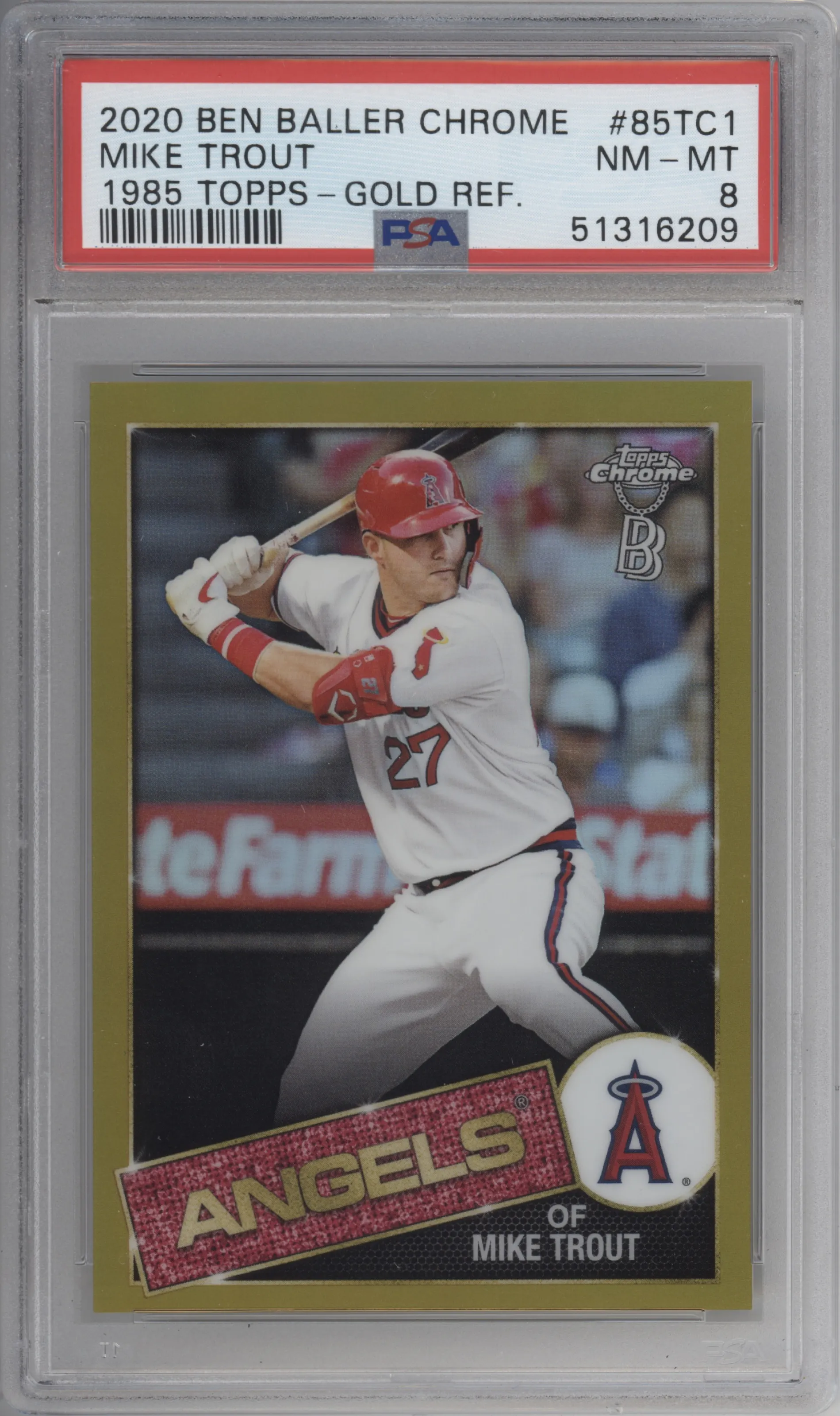 2020 Topps Chrome Ben Baller Edition 1985 Topps Mike Trout Gold Refractor #85TC-1 PSA 8