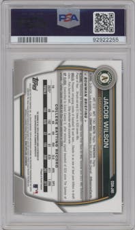Jacob Wilson from the 2023 Bowman Draft set graded by PSA and given an overall grade of 10.