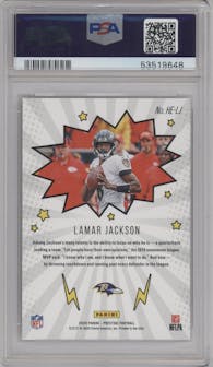 Lamar Jackson from the 2020 Panini Prestige set graded by PSA and given an overall grade of 9.