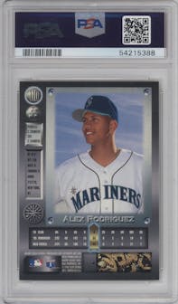 Alex Rodriguez from the 1996 Fleer Metal Universe set graded by PSA and given an overall grade of 8.