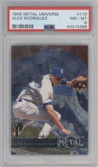Alex Rodriguez from the 1996 Fleer Metal Universe set graded by PSA and given an overall grade of 8.