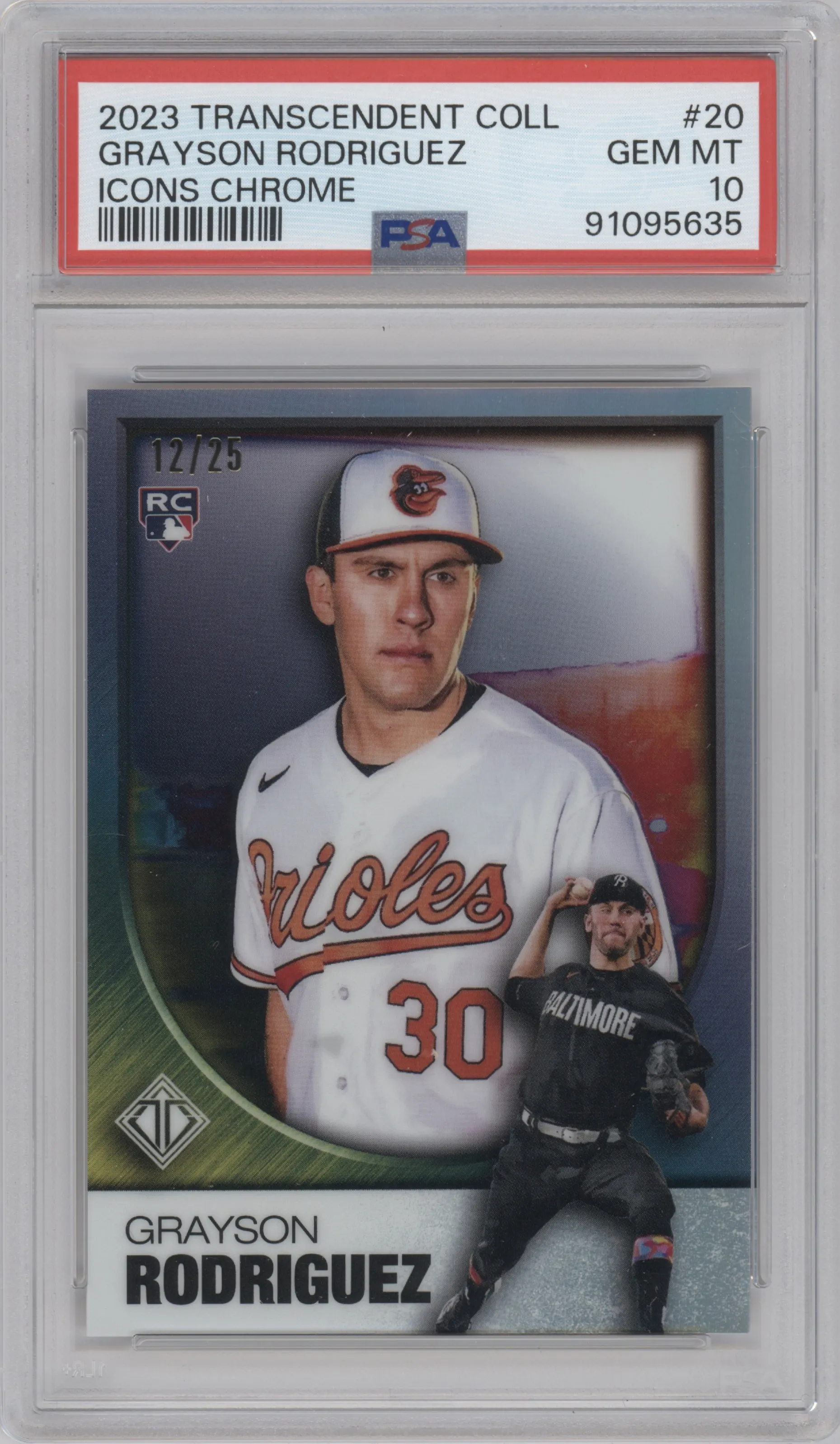 Grayson Rodriguez from the 2023 Topps Transcendent Collection set graded by PSA and given an overall grade of 10.