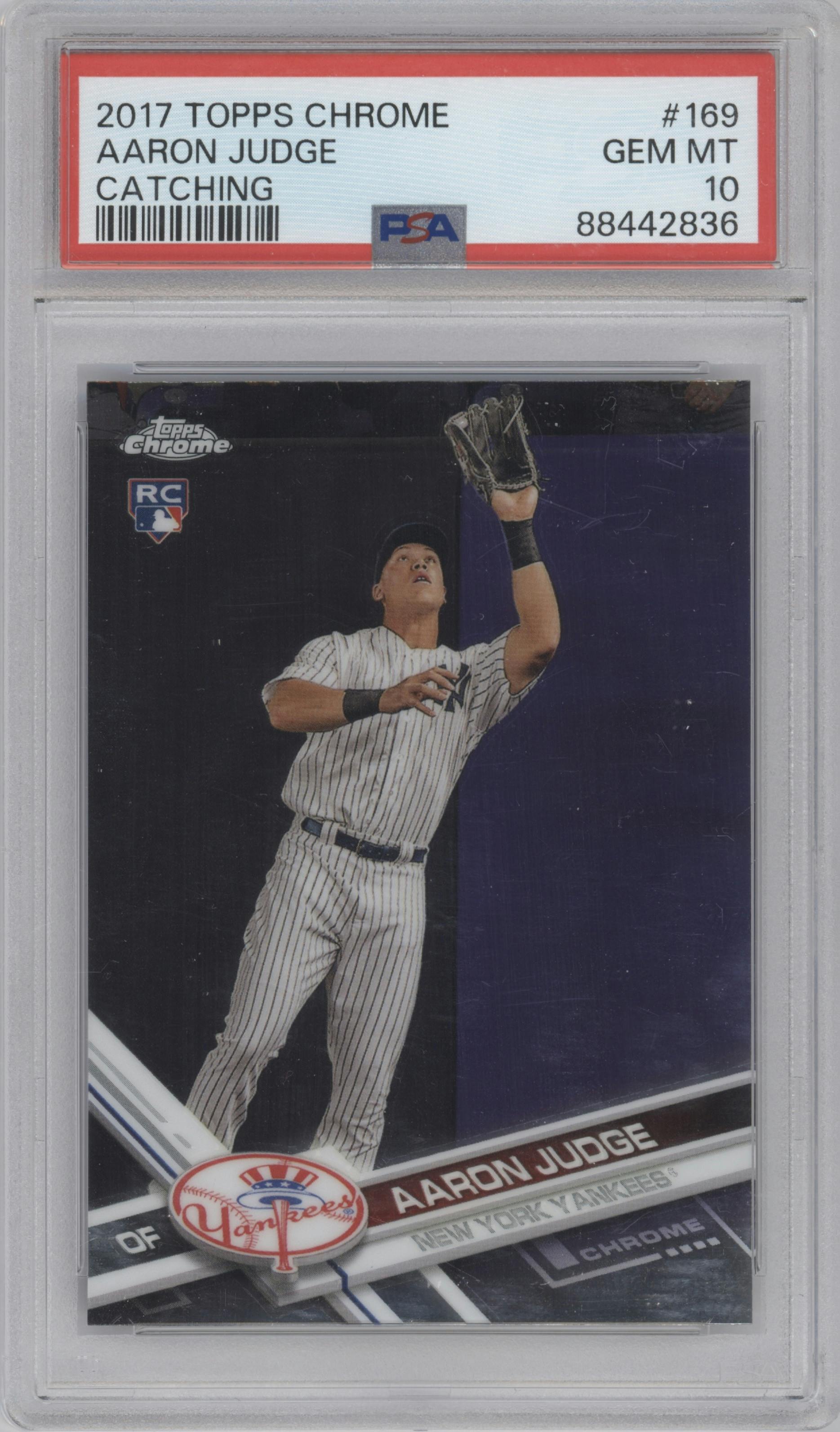Aaron Judge from the 2017 Topps Chrome set graded by PSA and given an overall grade of 10.