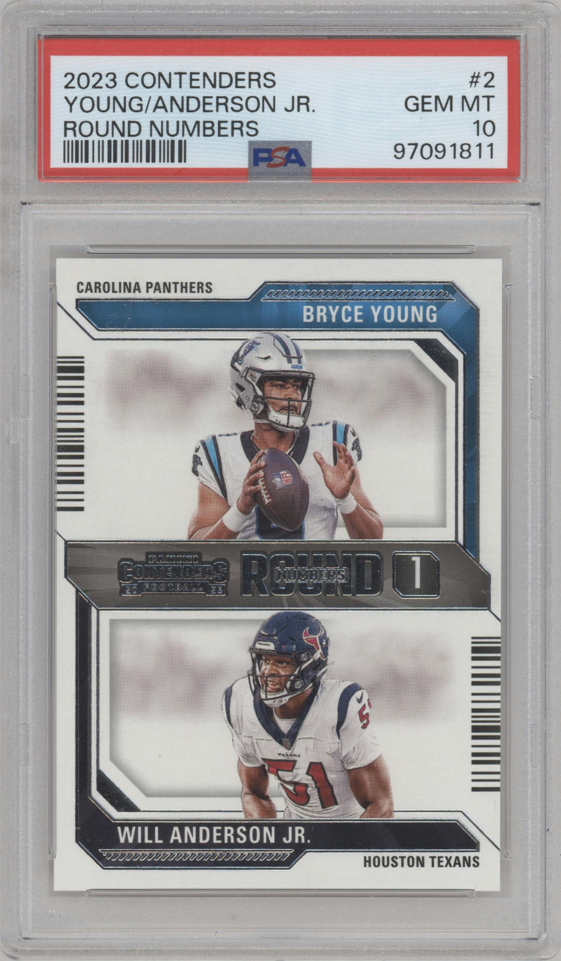 Bryce Young/Will Anderson Jr. from the 2023 Panini Contenders set graded by PSA and given an overall grade of 10.