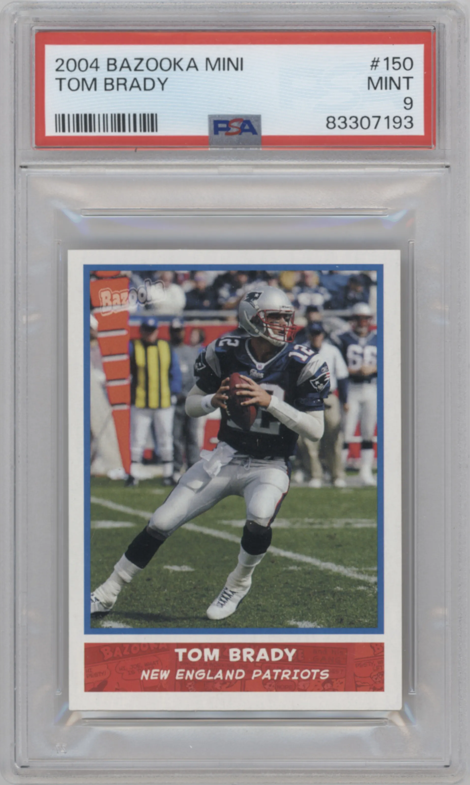 Tom Brady from the 2004 Bazooka set graded by PSA and given an overall grade of 9.