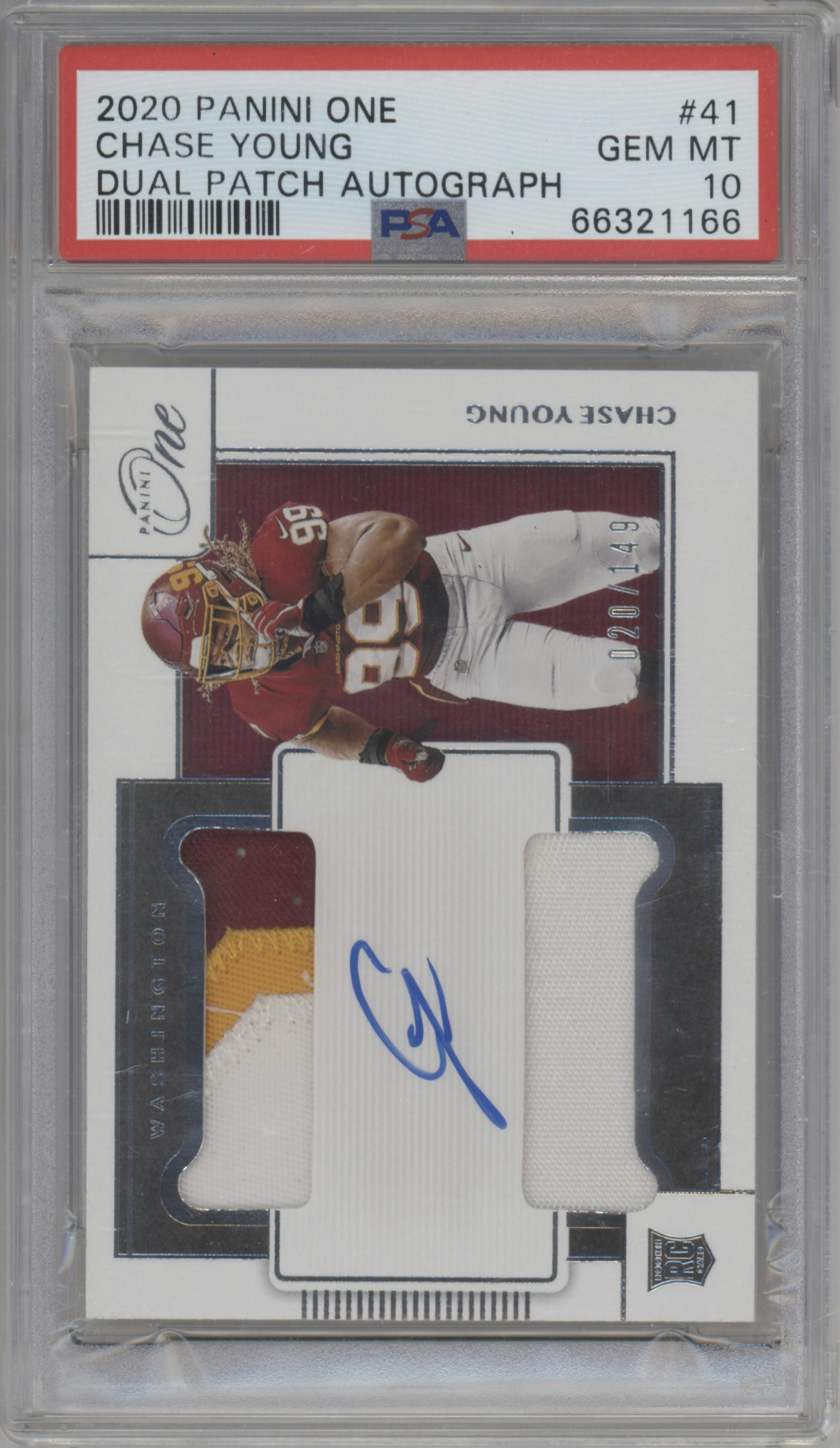 Chase Young from the 2020 Panini One set graded by PSA and given an overall grade of 10.