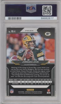 Jordan Love from the 2020 Panini Chronicles set featuring a Silver parallel graded by PSA and given an overall grade of 9.