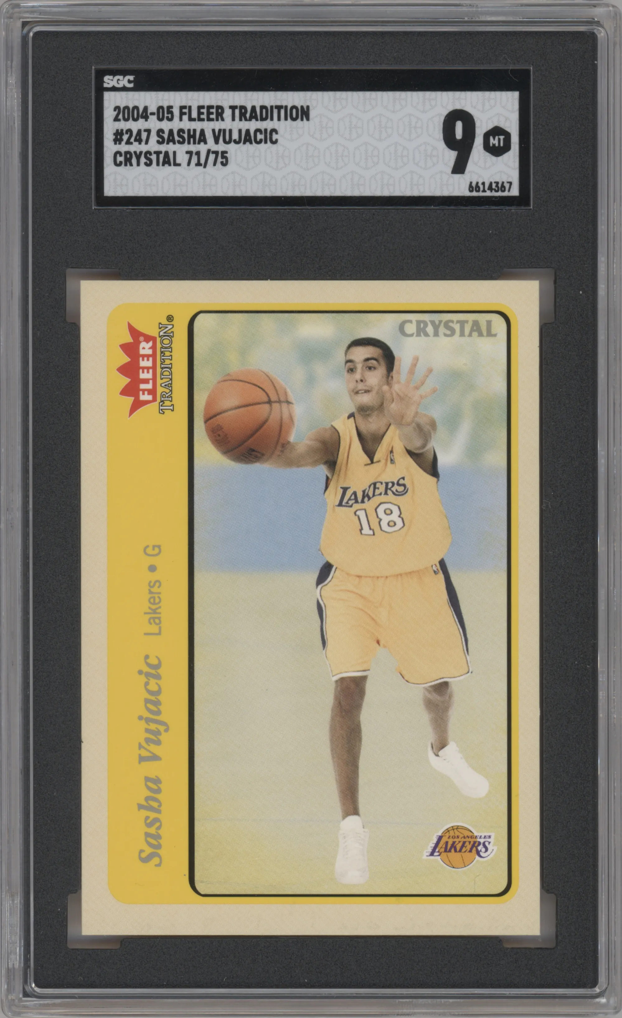 Sasha Vujacic from the 2004-05 Fleer Tradition  set featuring a Crystal parallel graded by SGC and given an overall grade of 9.