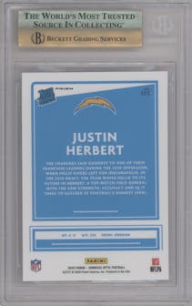 Justin Herbert from the 2020 Panini Donruss Optic set featuring a Holo parallel graded by Beckett and given an overall grade of 9.5.