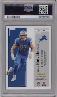 Aidan Hutchinson from the 2022 Panini Encased set featuring a Gold parallel graded by PSA and given an overall grade of 9.