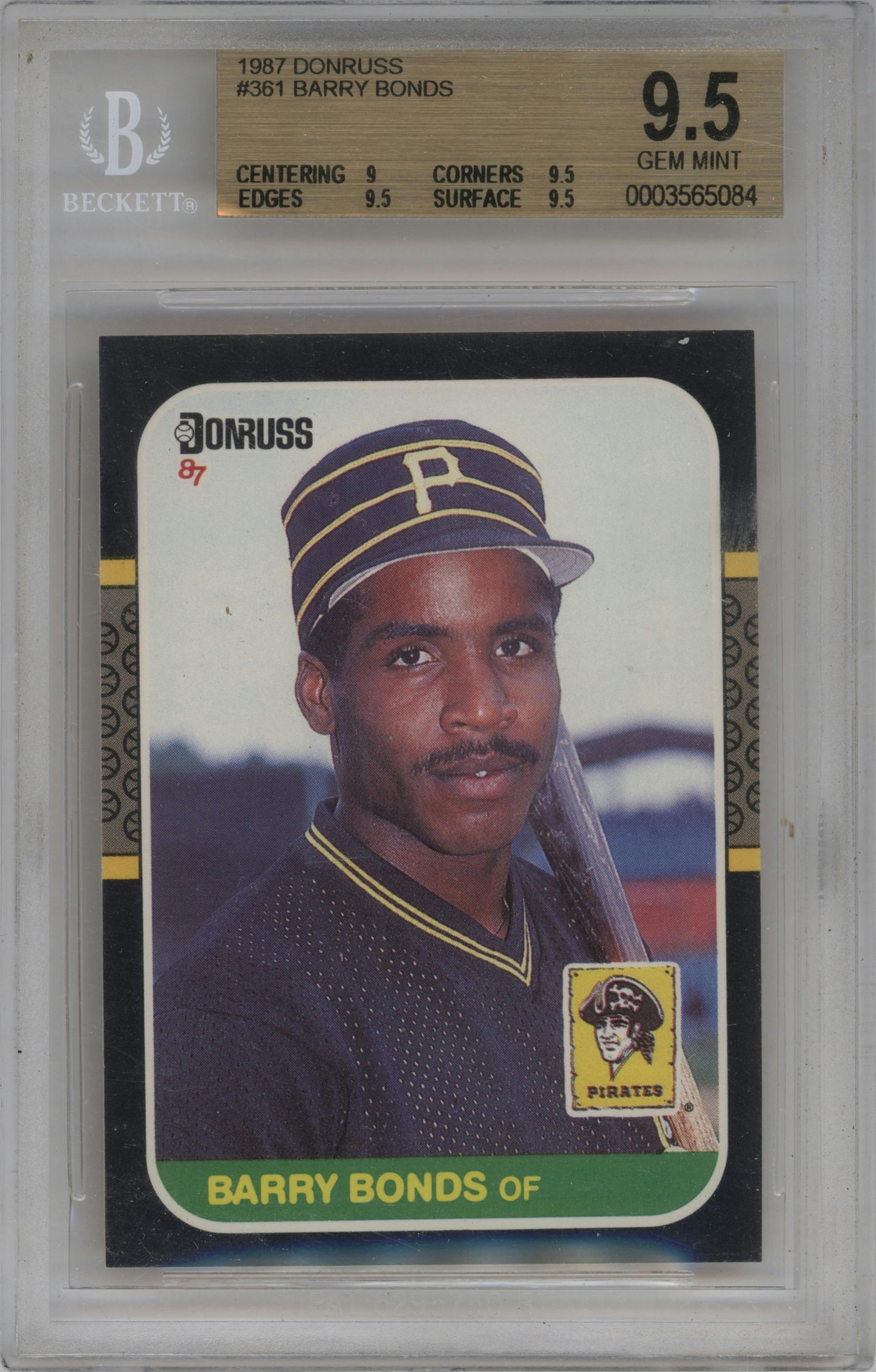 Barry Bonds from the 1987 Donruss set graded by Beckett and given an overall grade of 9.5.