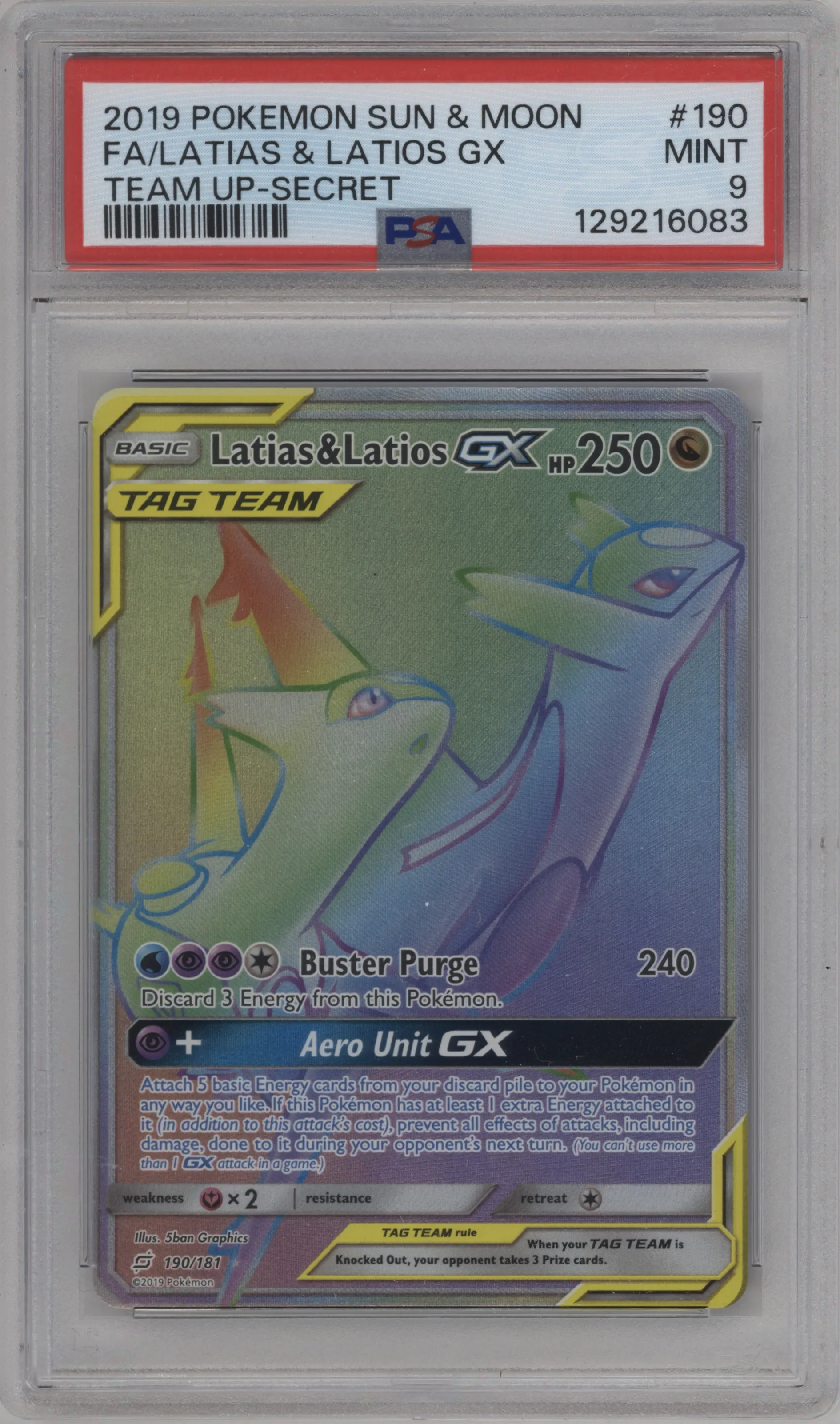 2019 Pokemon S&M Team Up Latias/Latios GX #190 PSA 9