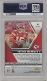 Patrick Mahomes II from the 2020 Panini Mosaic set featuring a Reactive Gold parallel graded by PSA and given an overall grade of 10.