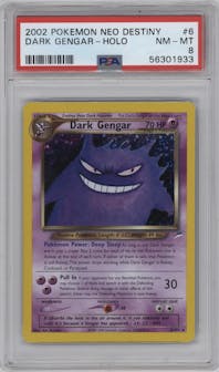 Dark Gengar from the 2002 Pokemon Neo Genesis set graded by PSA and given an overall grade of 8.