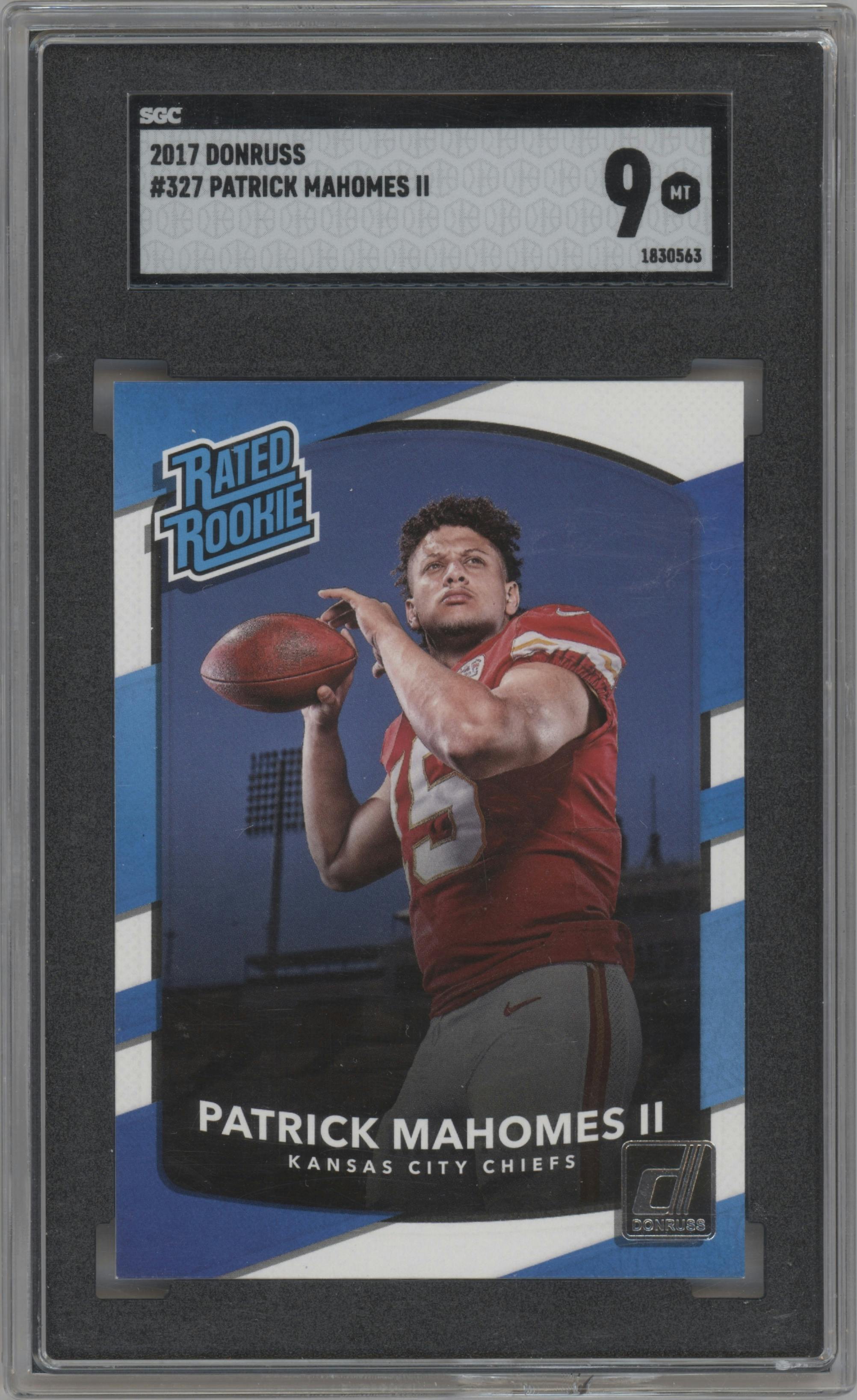 Patrick Mahomes II from the 2017 Panini Donruss set graded by SGC and given an overall grade of 9.