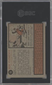 Bob Clemente from the 1962 Topps set graded by SGC and given an overall grade of 4.