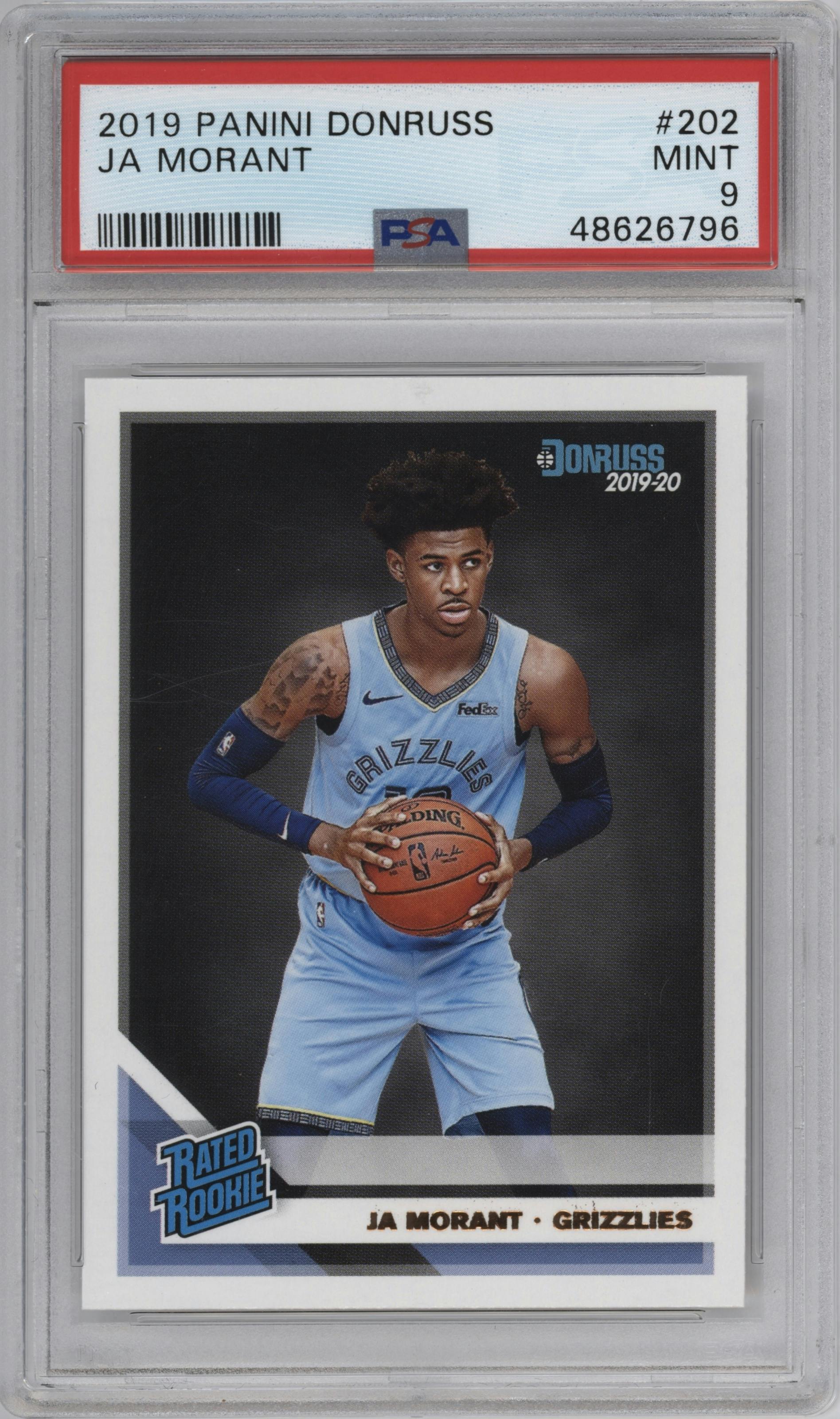 Ja Morant from the 2019-20 Panini Donruss set graded by PSA and given an overall grade of 9.