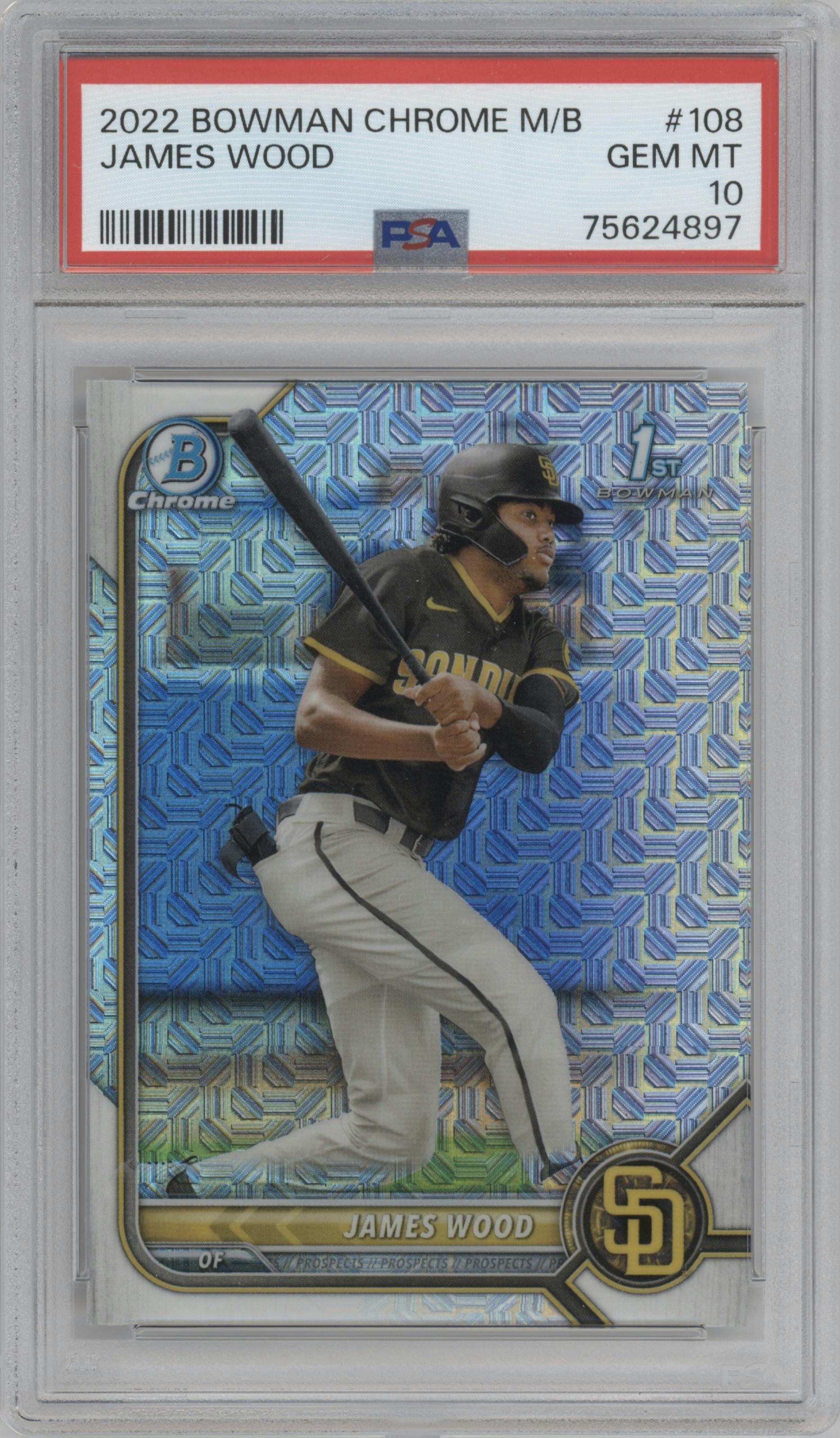 James Wood from the 2022 Bowman Mega Box set graded by PSA and given an overall grade of 10.