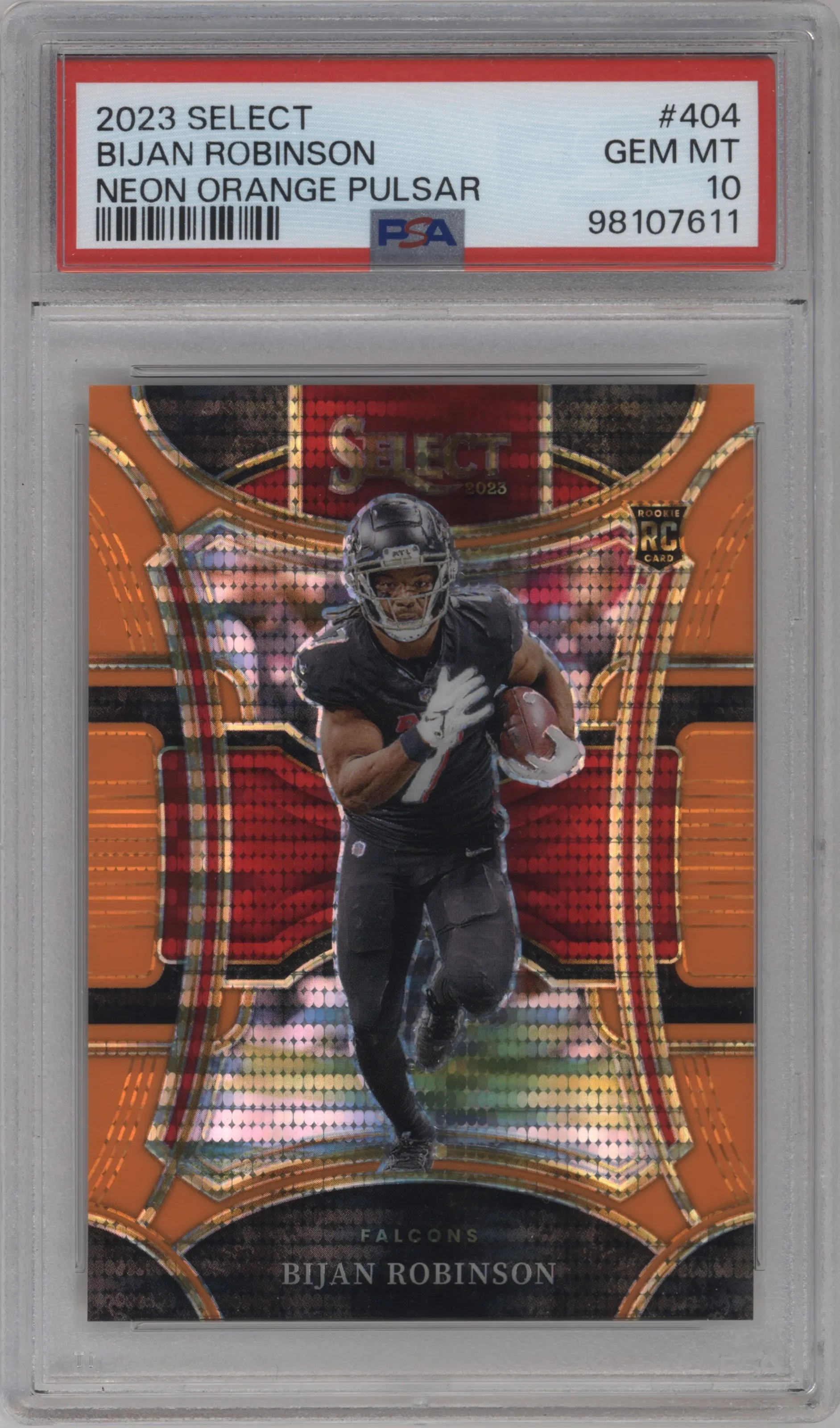 2023 Panini Select Suite Lvl. Bijan Robinson Neon Orange Pulsar #404 PSA 10