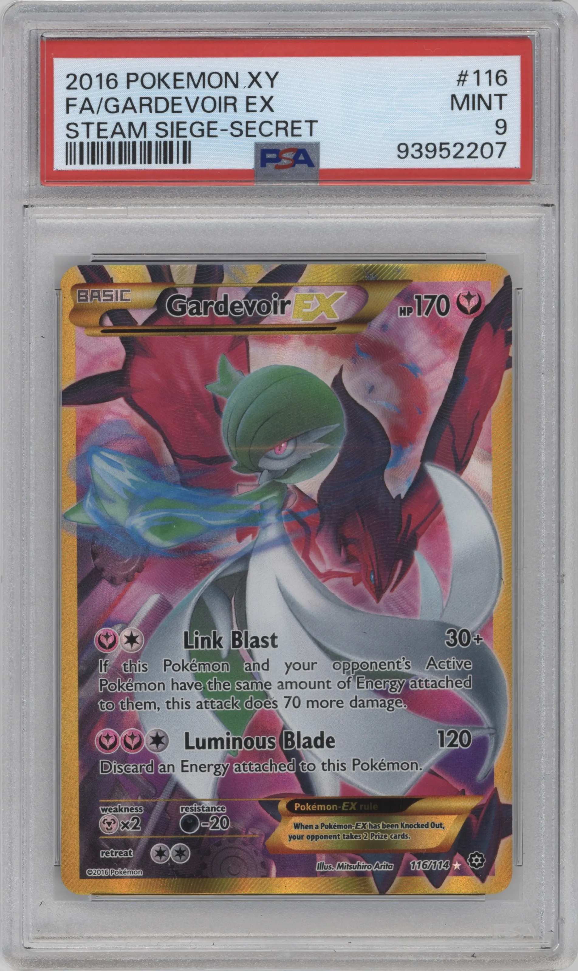 Gardevoir EX from the 2016 Pokemon XY set graded by PSA and given an overall grade of 9.