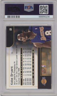 Kobe Bryant from the 2000-01 Fleer Premium set graded by PSA and given an overall grade of 10.