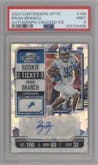 Brian Branch from the 2023 Panini Contenders Optic set featuring a Cracked Ice parallel graded by PSA and given an overall grade of 9.