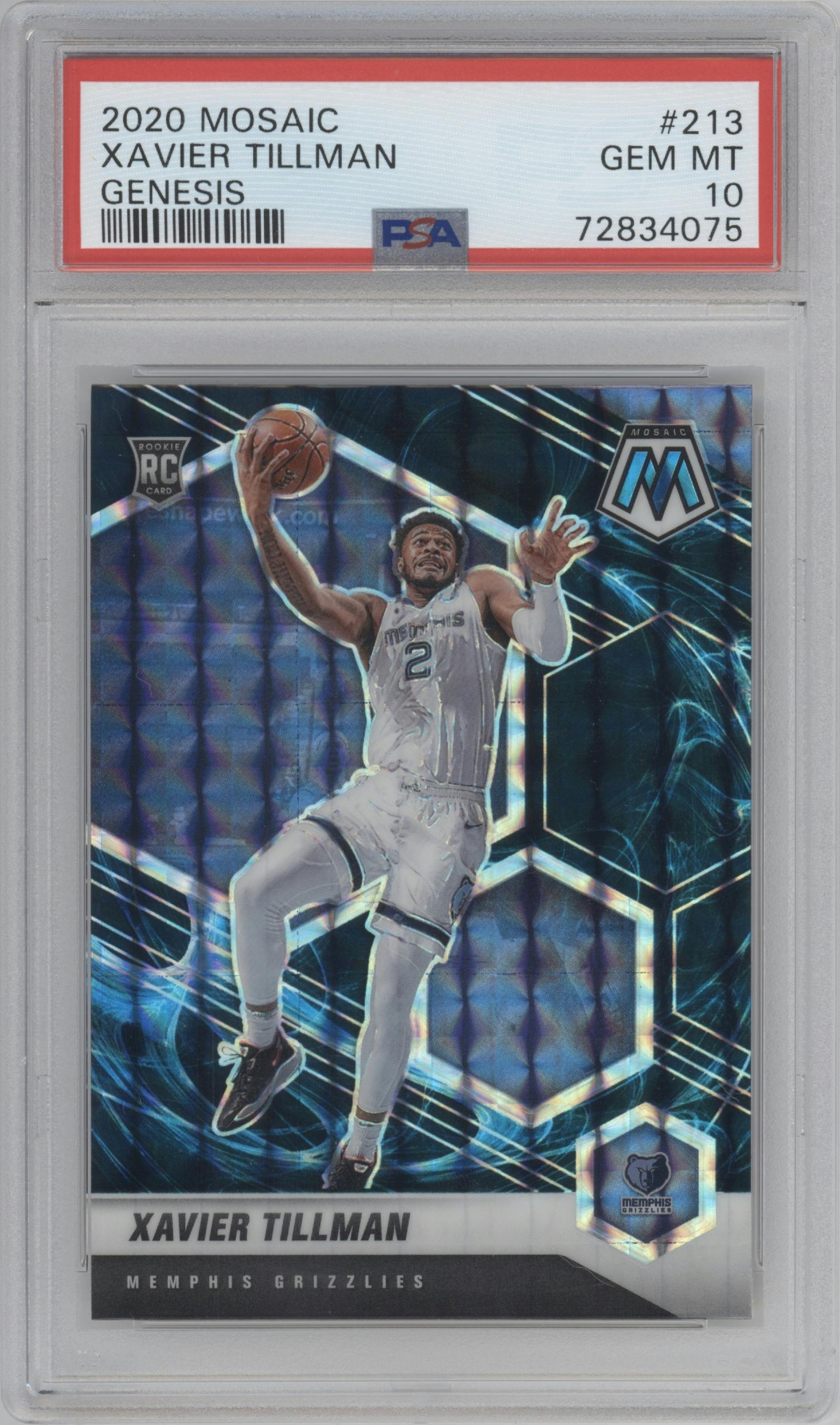 Xavier Tillman from the 2020-21 Panini Mosaic set featuring a Genesis  parallel graded by PSA and given an overall grade of 10.