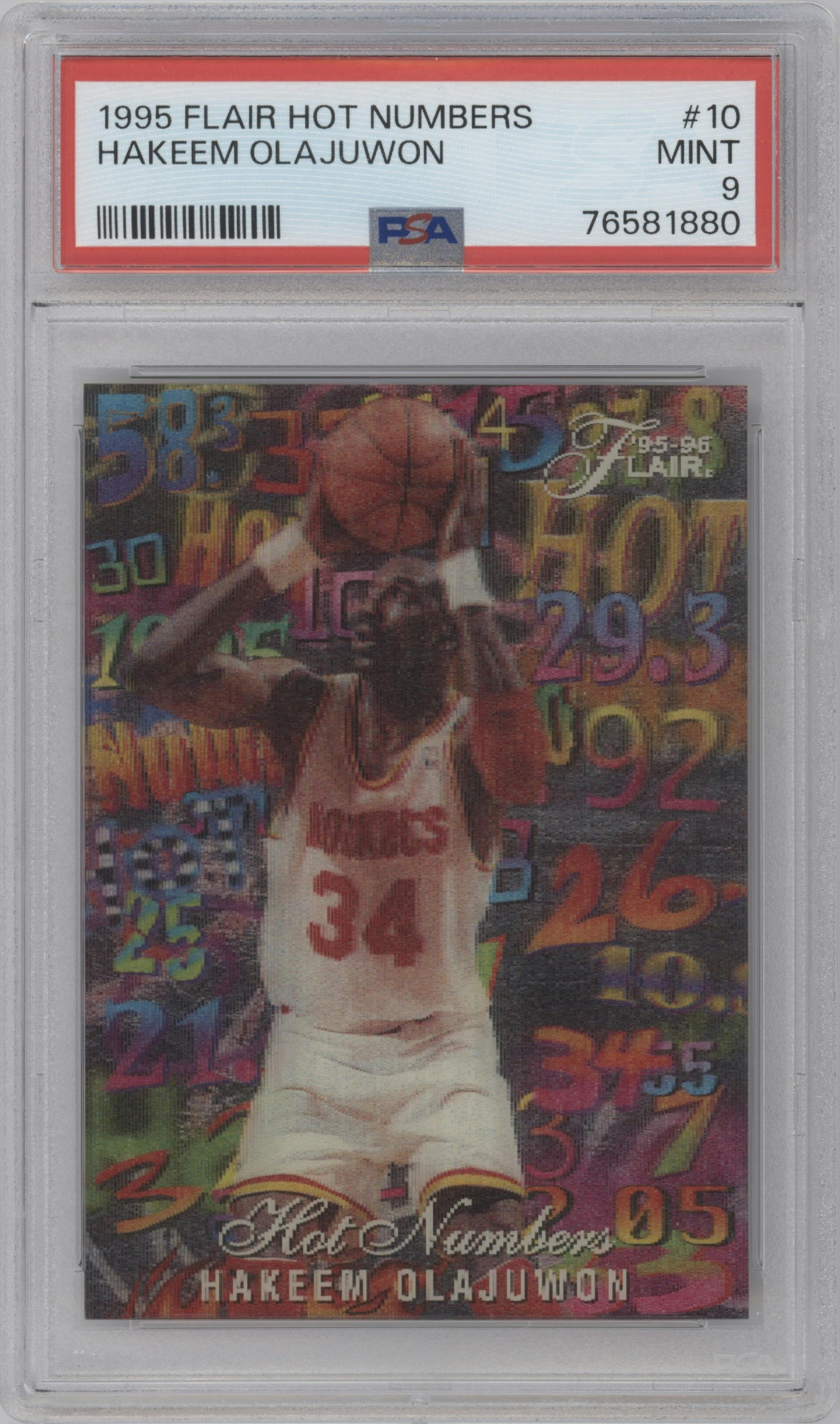Hakeem Olajuwon from the 1995-96 Flair set graded by PSA and given an overall grade of 9.