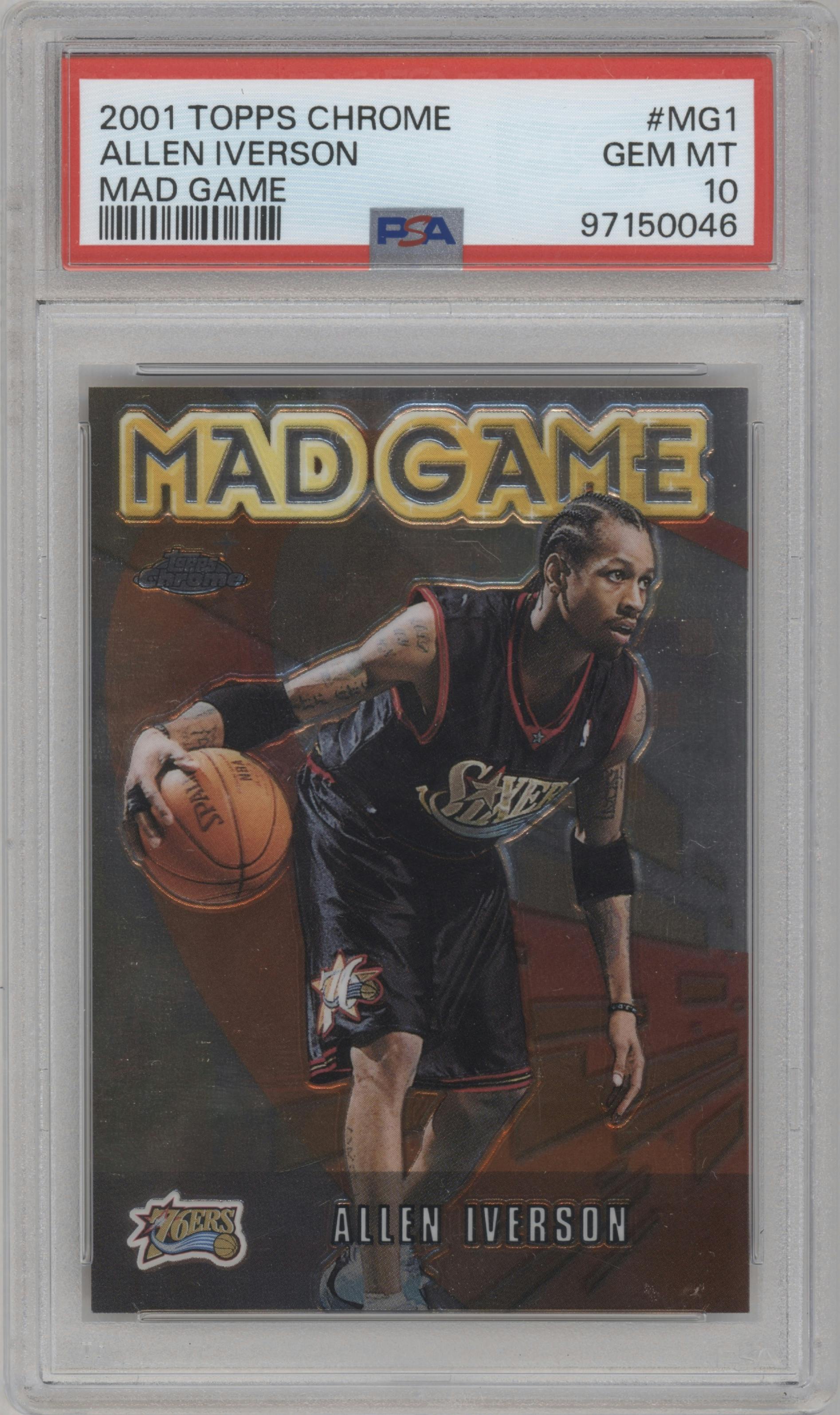 Allen Iverson from the 2001-02 Topps Chrome set graded by PSA and given an overall grade of 10.