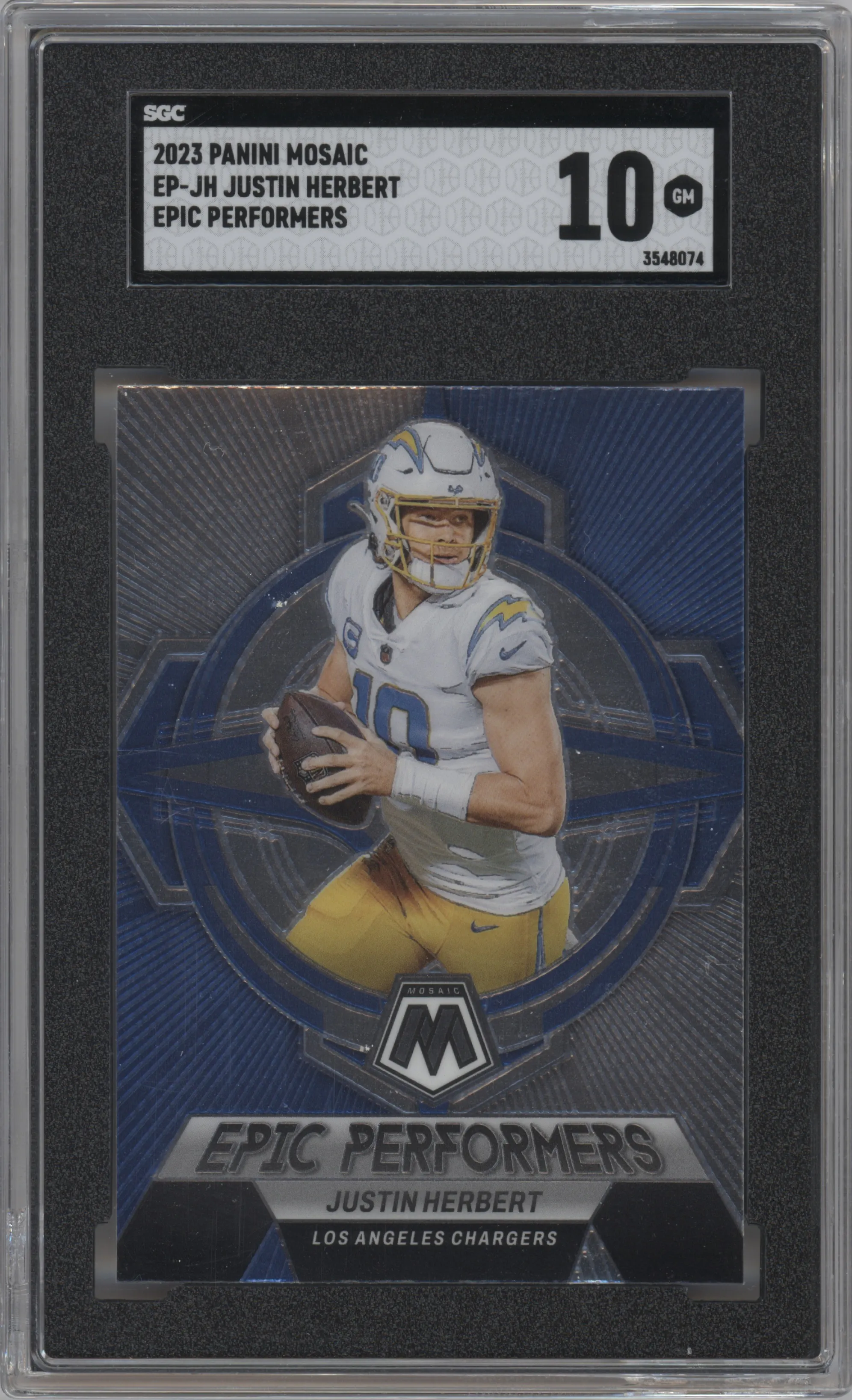 Justin Herbert from the 2023 Panini Mosaic set graded by CSG and given an overall grade of 10.