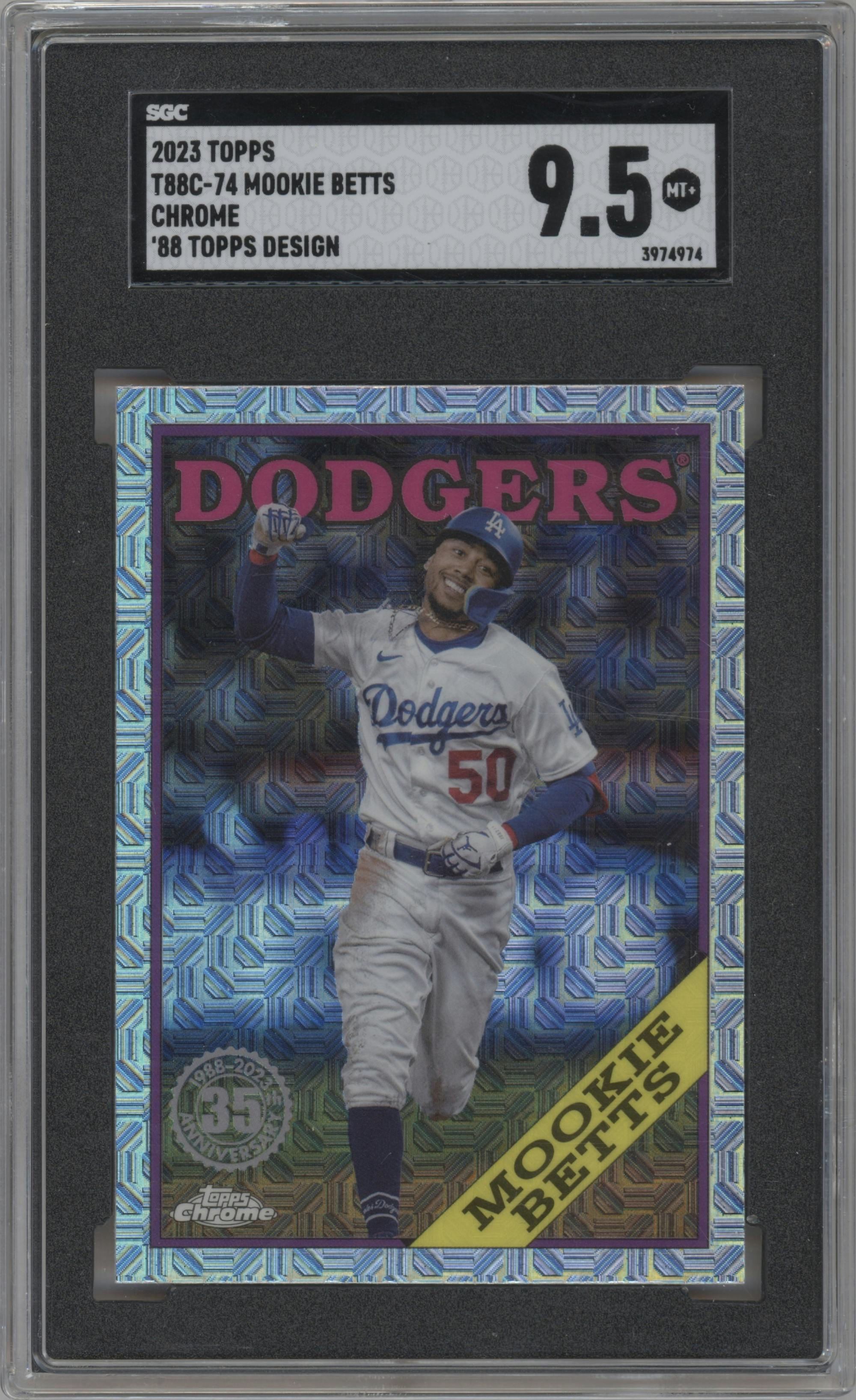 Mookie Betts from the 2023 Topps Silver Pack set graded by SGC and given an overall grade of 9.5.