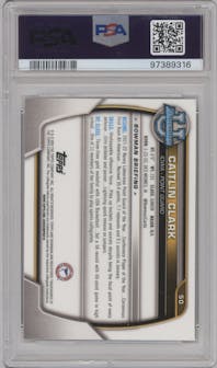 Caitlin Clark from the 2022-23 Bowman University Chrome set graded by PSA and given an overall grade of 9.
