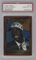 Kevin Garnett from the 1995-96 Topps Finest set featuring a W/ Coating parallel graded by PSA and given an overall grade of 10.