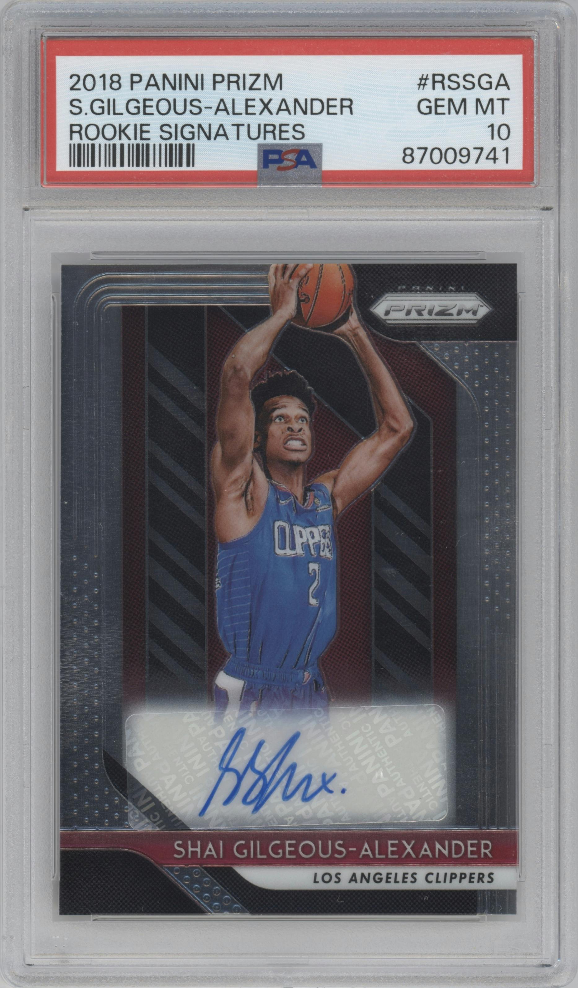 Shai Gilgeous-Alexander from the 2018-19 Panini Prizm set graded by PSA and given an overall grade of 10.