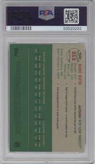 Babe Ruth from the 2023 Topps Chrome Platinum Anniversary set graded by PSA and given an overall grade of 10.