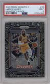 LeBron James from the 2022-23 Panini Prizm Monopoly set featuring a Black Classic Icons parallel graded by PSA and given an overall grade of 9.