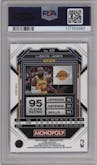 LeBron James from the 2022-23 Panini Prizm Monopoly set featuring a Black Classic Icons parallel graded by PSA and given an overall grade of 9.