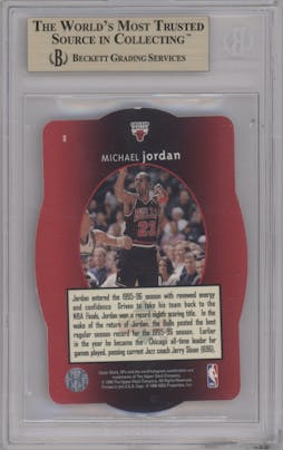 Michael Jordan from the 1996-97 SPX set featuring a Gold parallel graded by Beckett and given an overall grade of 9.5.