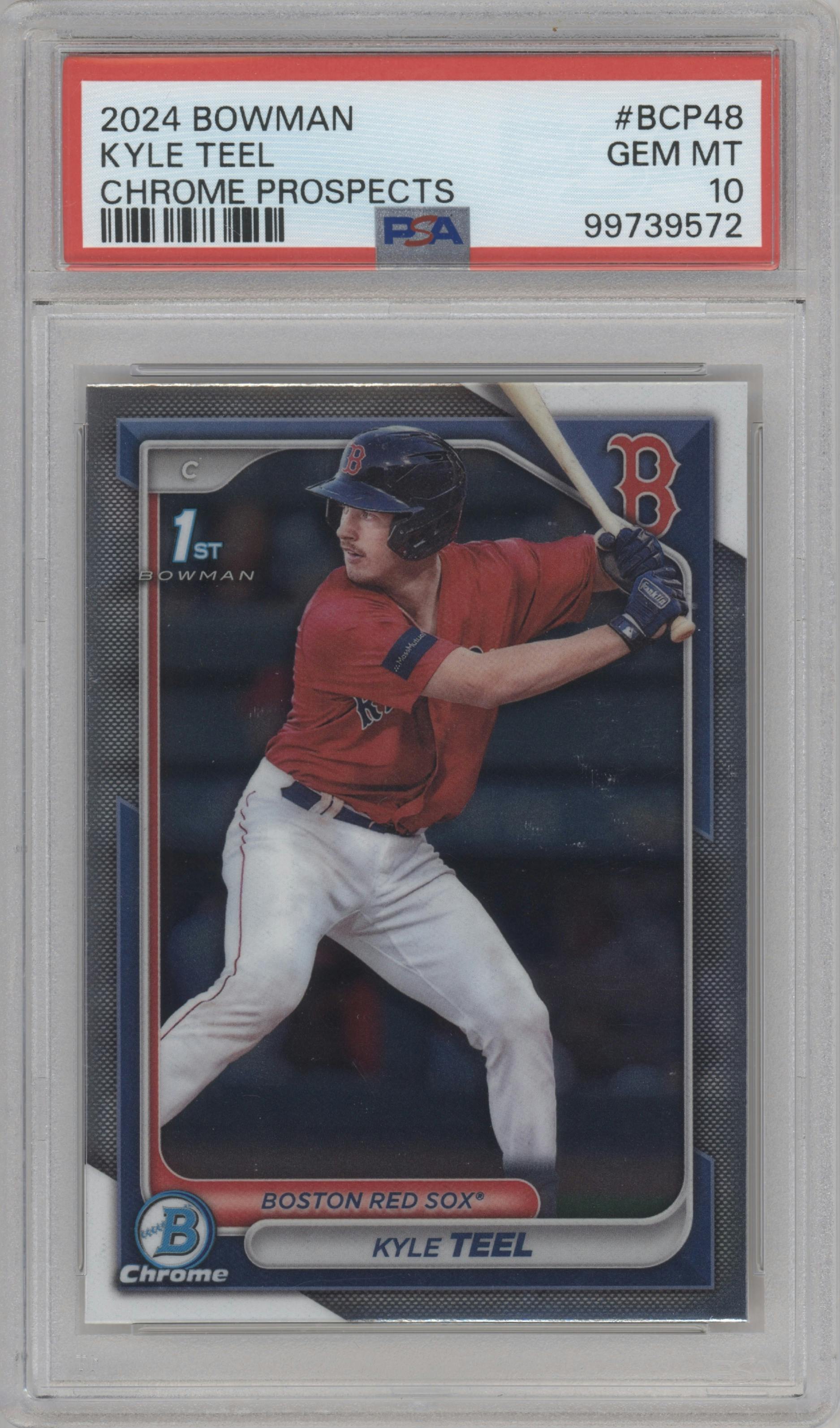 Kyle Teel from the 2024 Bowman set graded by PSA and given an overall grade of 10.