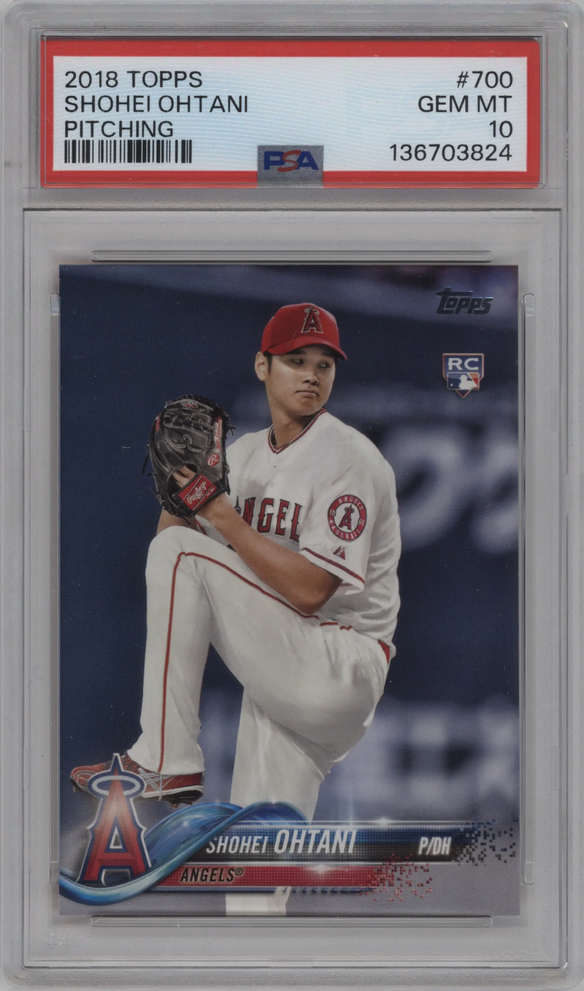 Shohei Ohtani from the 2018 Topps Series 2 set graded by PSA and given an overall grade of 10.