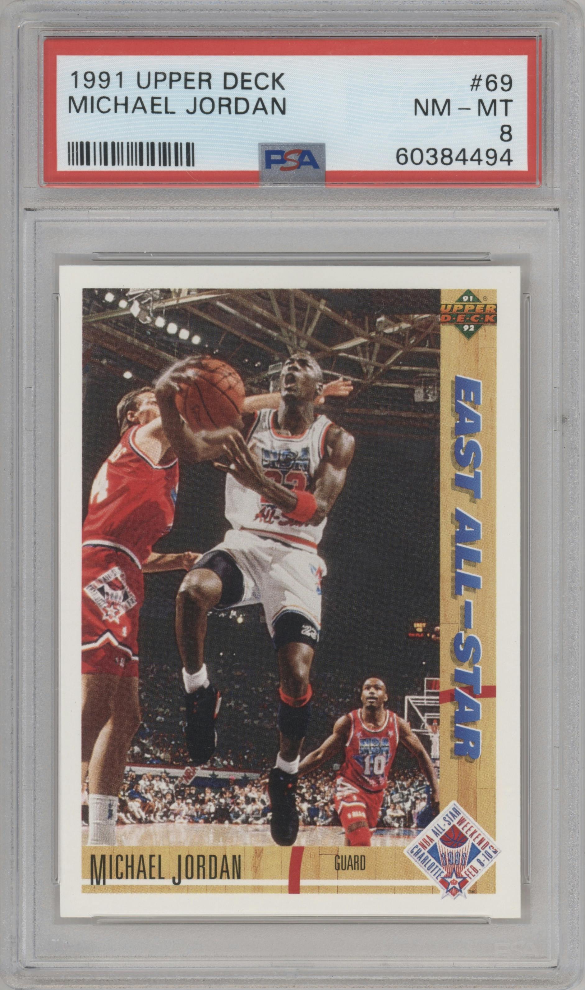 Michael Jordan from the 1991-92 Upper Deck set graded by PSA and given an overall grade of 8.