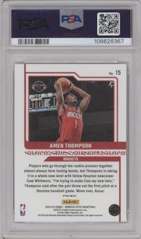 Amen Thompson from the 2023-24 Donruss Optic set featuring a Holo parallel graded by PSA and given an overall grade of 10.