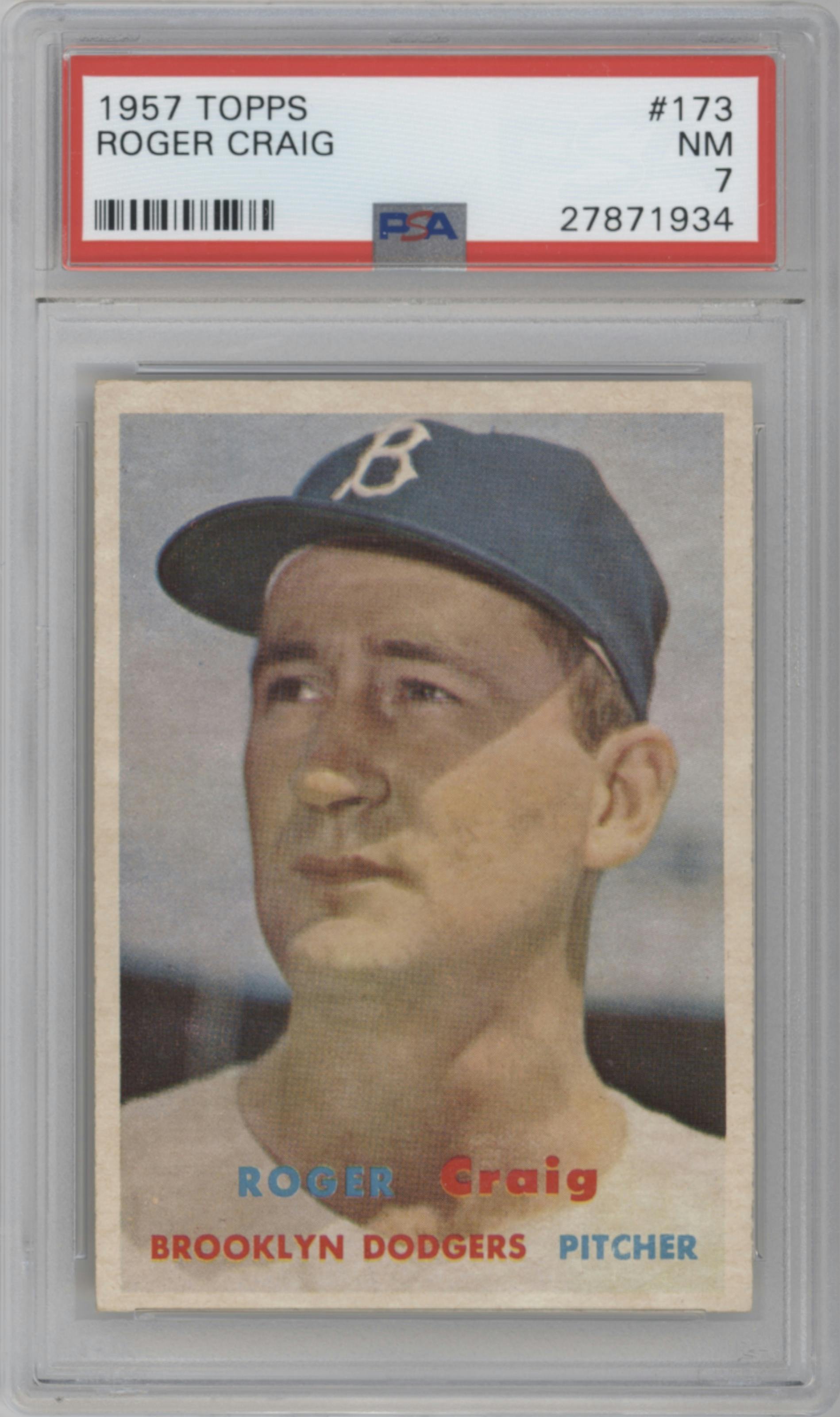 Roger Craig from the 1957 Topps set graded by PSA and given an overall grade of 7.