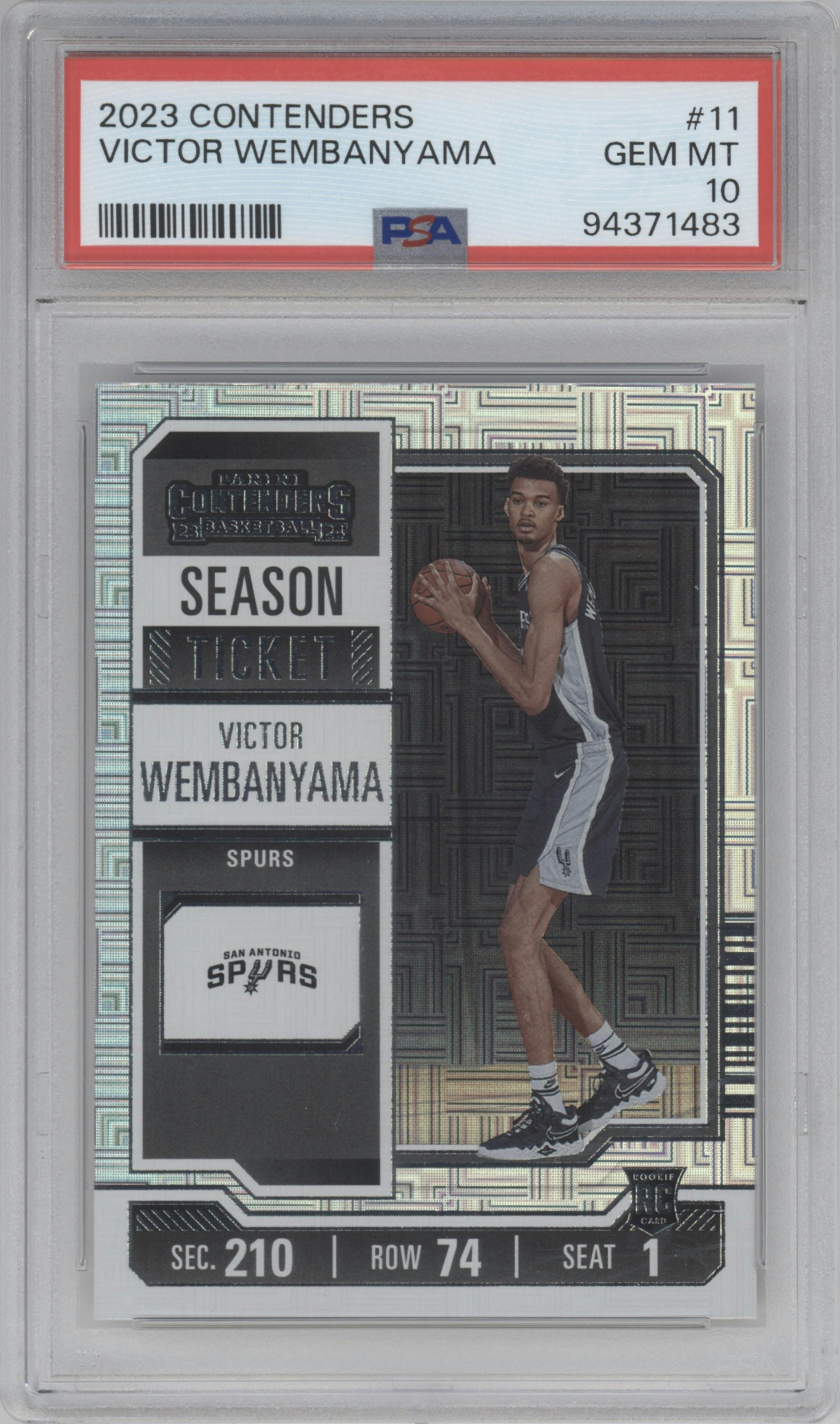 Victor Wembanyama  from the 2023-24 Panini Contenders set graded by PSA and given an overall grade of 10.