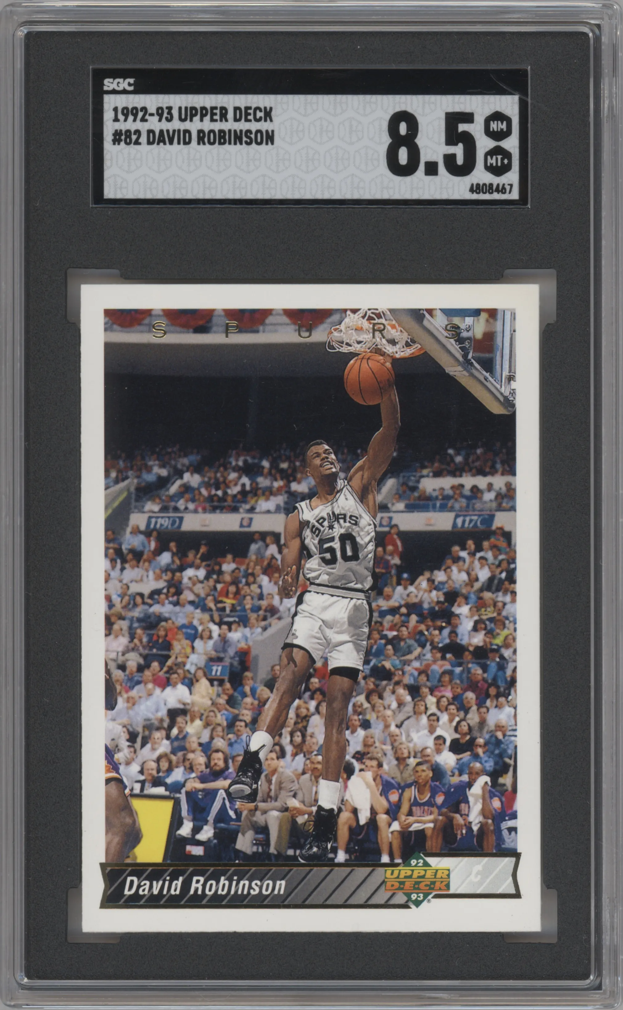 David Robinson from the 1992-93 Upper Deck  set graded by SGC and given an overall grade of 8.5.