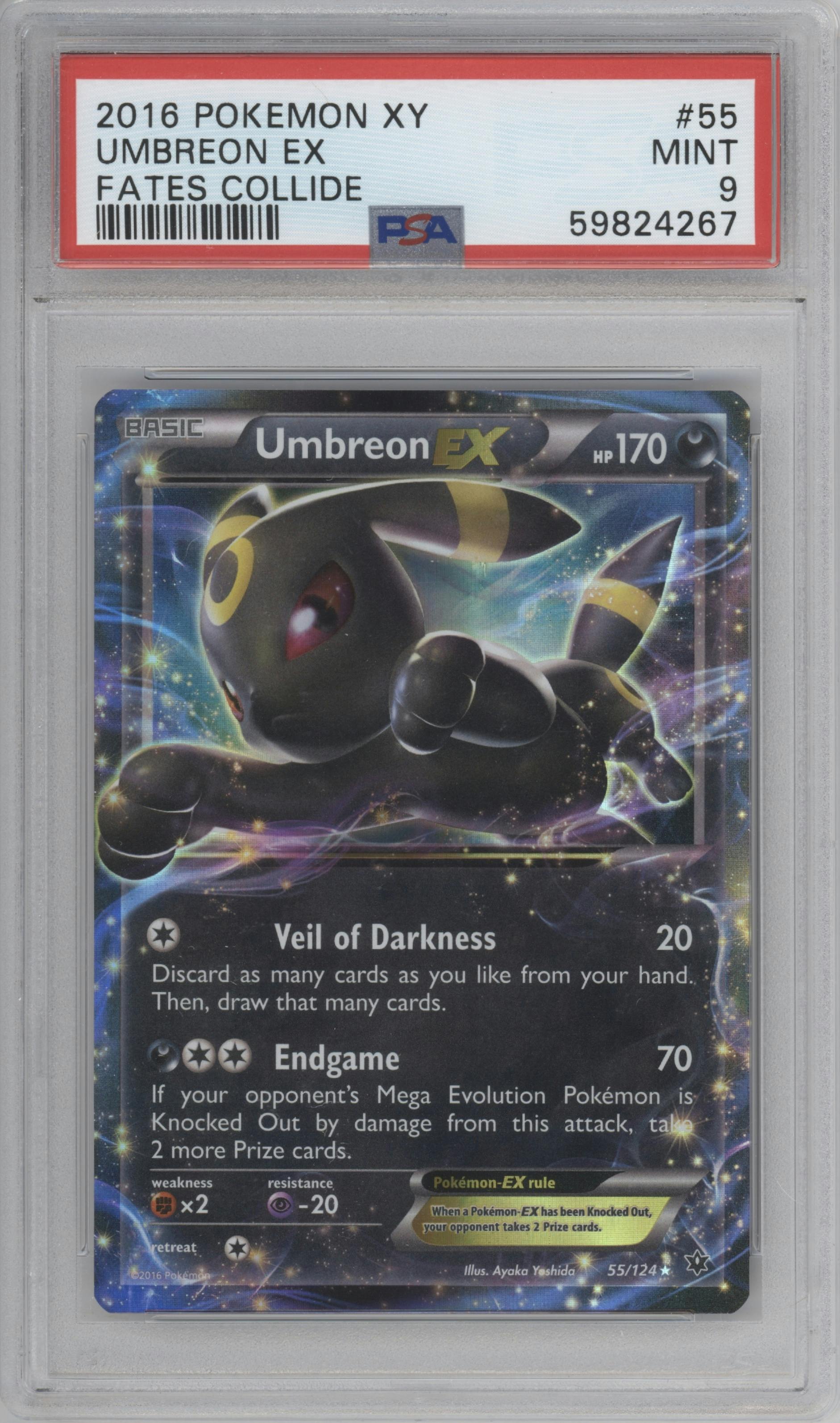 Umbreon EX from the 2016 Pokemon XY set graded by PSA and given an overall grade of 9.