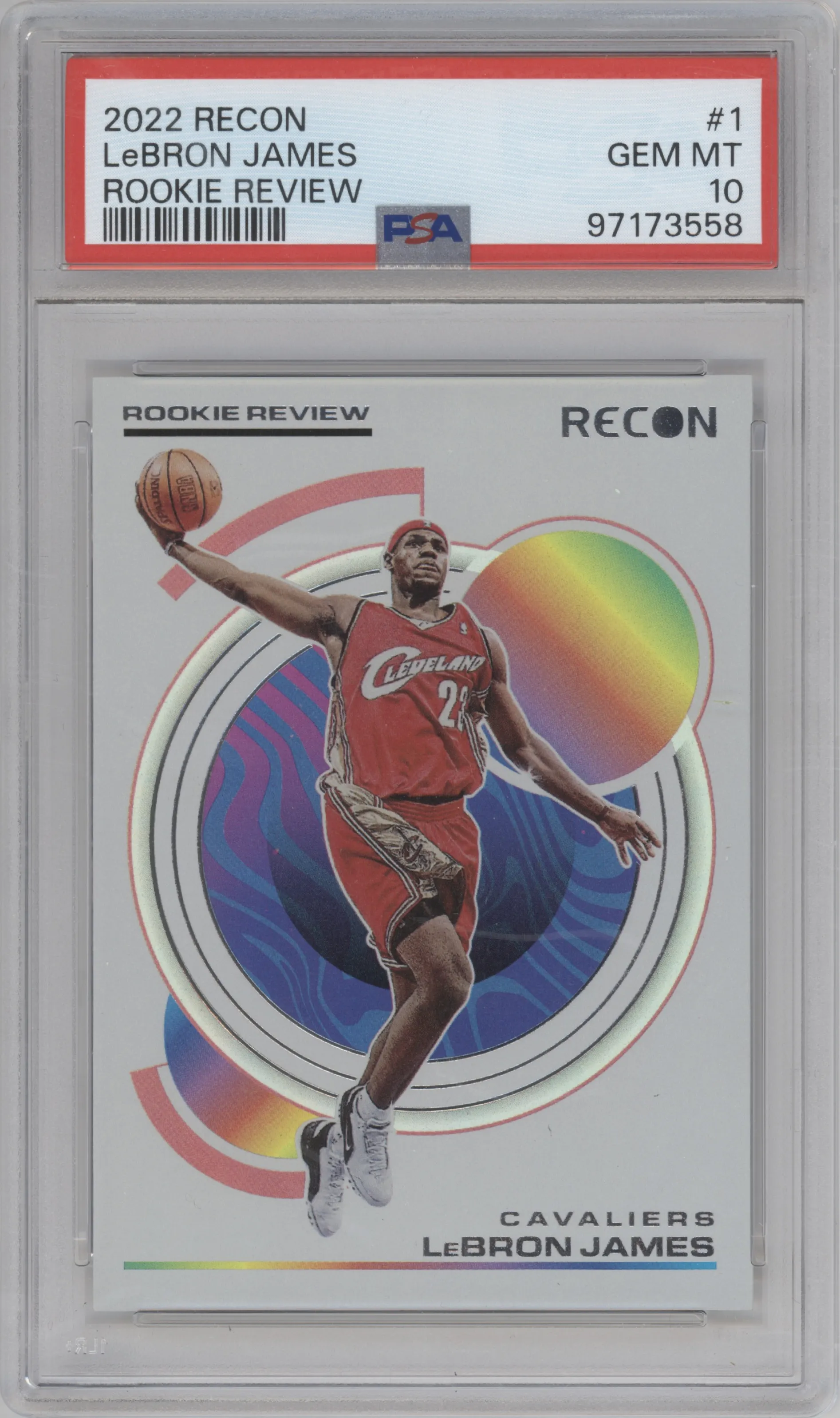  Lebron James from the 2022-23 Panini Recon set graded by PSA and given an overall grade of 10.