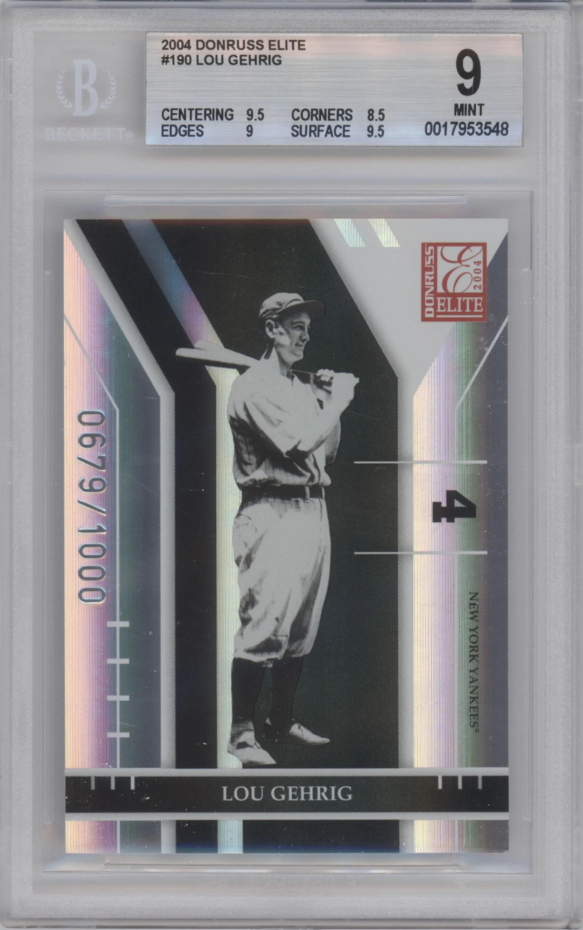 Lou Gehrig from the 2004 Donruss Elite set graded by Beckett and given an overall grade of 9.