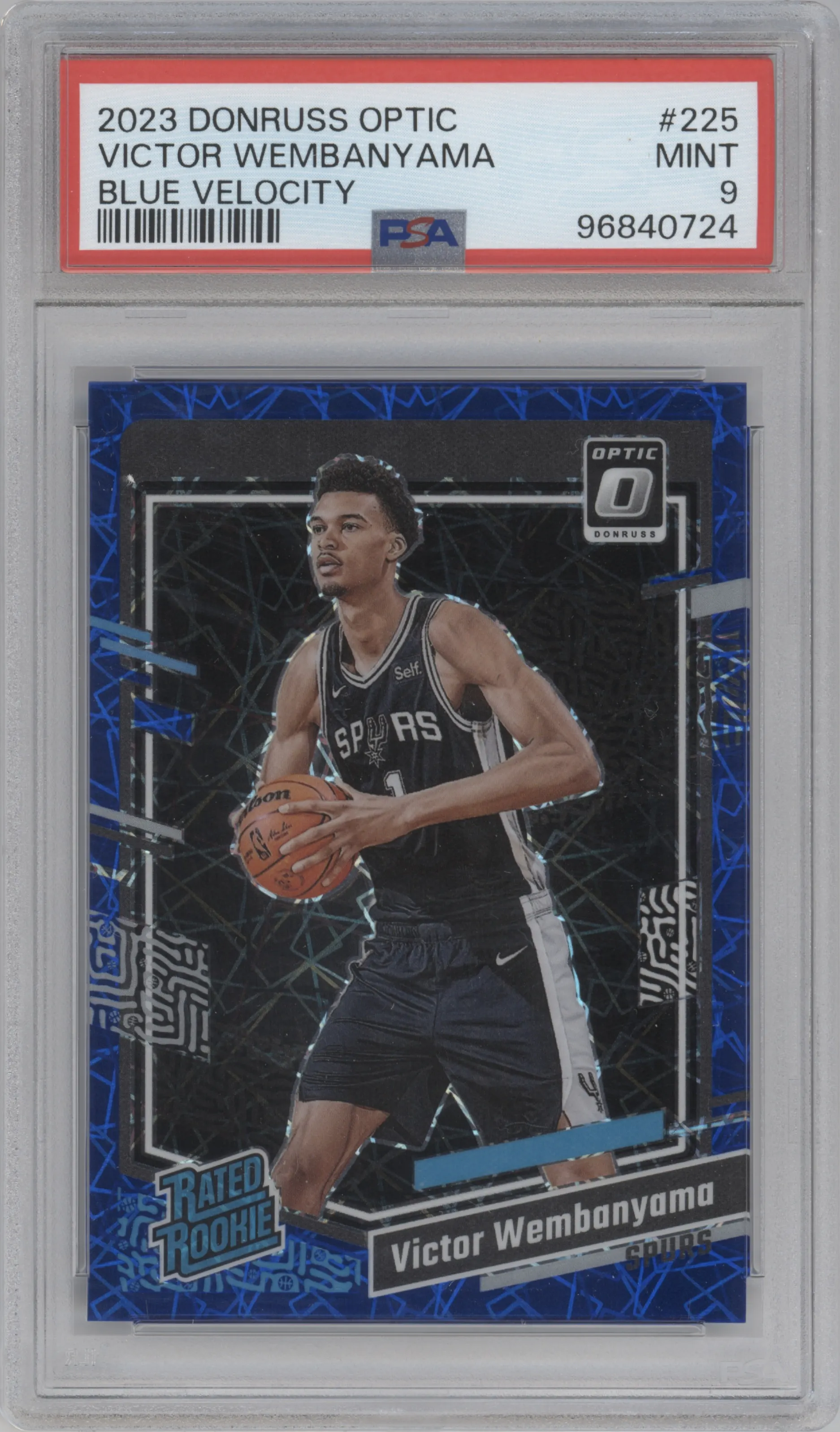 2023 Donruss Optic Rated Rookie Victor Wembanyama Blue Velocity #225 PSA 9